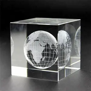 TOP08 liefde gift 3d laser gegraveerd globe dragon crystal cube blok machine glas souvenir logo kralen bal sleutelhanger