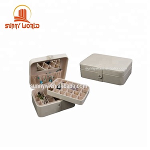 Custom Faux Leather PU 2 Layer Jewelry Box Organizer With Mirror Jewellry Storage Case