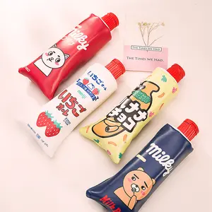 Kawaii Simulation Zahnpasta PU Leder Milch flasche Bleistifte tui Briefpapier Feder mäppchen Spitzer Schul material