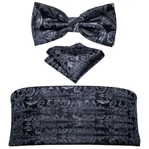 Most Popular Jacquard Trendy Black Paisley Mens Bow Tie Cummerbund