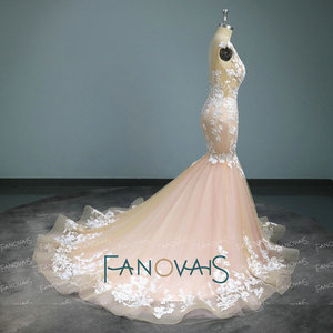 OWD-H2107 Long Train Lace Appliques Sleeveless Long <strong>Dress</strong> Wedding Gown Bridal Mermaid Wedding <strong>Dress</strong> - Product Image 2