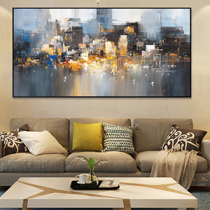 Peinture à l'huile moderne de paysage urbain, toile abstraite, œuvre d'art décorative, décoration murale - Product Image 6