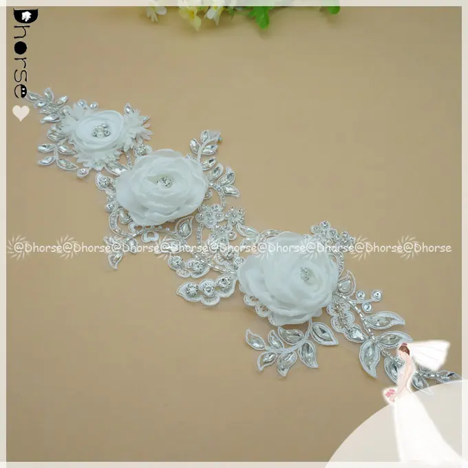 New fashion 3d flower lace applique with rhinestone for sale