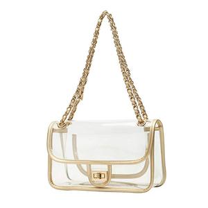 PVC Clear Transparent Women Purse Turn Lock Handbag Square Bag Purse Chain Shoulder Bag