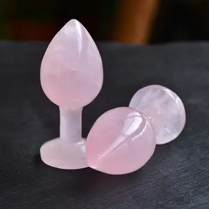 Consoladores de cristal natural, tapones anales de cuarzo rosa, pene de cristal