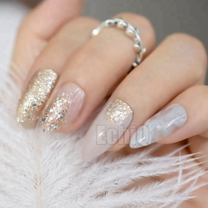 <span class=keywords><strong>Faux</strong></span> ongles pointus à paillettes dorées, 36/24 pièces, Style élégant, avec colle et autocollant, pour manucure - Product Image 3