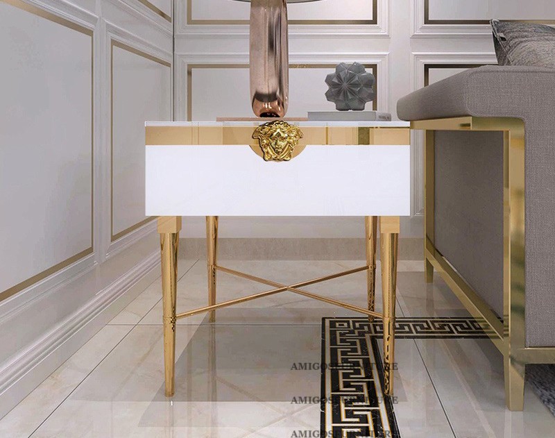 Qatar High End Modern Style Brass Accent Stainless Steel Frame Living ...