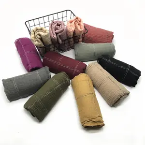 New palestine design yiwu wholesaler factory dress clothing turban TR cotton shawl dupatta tippet plaid checked scarf wrap