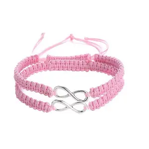 Infinity Thiết Kế Tình Yêu Mãi Mãi Thép Không Gỉ Charm Dệt Màu Hồng Rope Bracelet Cho Cô Gái