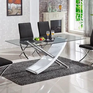ダイニングテーブルデザインモダンな家庭用家具x字型脚強化ガラスGD006