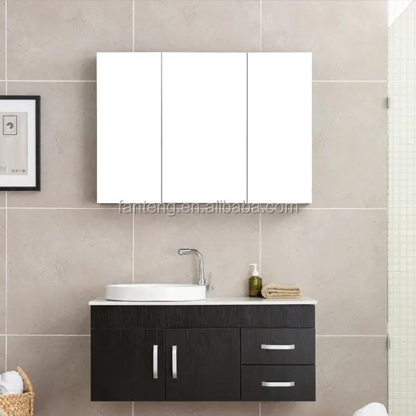 Popular Elegant double doors and 2 drawers melamine black wall mounted toilet units vanity