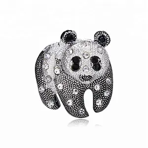 Pin Bros Hewan Panda Berlian Imitasi Hitam Putih, Hadiah Lucu Modis untuk Perhiasan Wanita