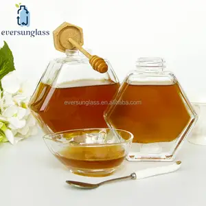 Thủy Tinh Mật Ong Nồi Lục Giác Thủy Tinh Mật Ong Jar Với Gỗ Dipper Ủng Hộ Đám Cưới