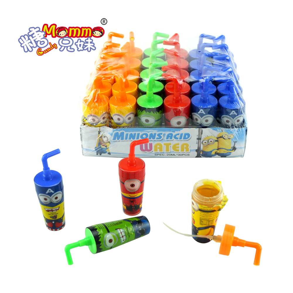 Box packing cartoon minions shape cup fruit flavour liquid sour spray candy