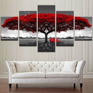 Manufacture Price Red Tree <strong>5</strong> Piece HD <strong>Printed</strong> <strong>Canvas</strong> Modern Landscape Wall Art Painting <strong>Pictures</strong> for Home Decor - Product Image 2