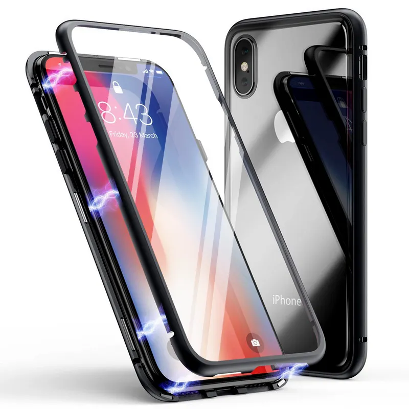 2019 Luxury magnetic phone case Ultra Slim Metal Frame Tempered Glass Cover case for iphone