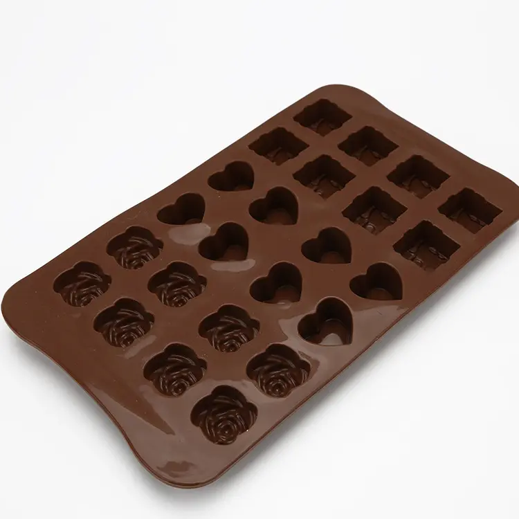 Molde de Chocolate acrílico de corazón de silicona resistente al calor, molde de Chocolate magnético de grado alimenticio con forma de cubo de corazón de flor