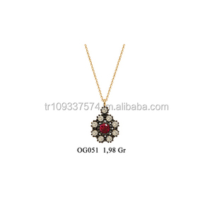 Collar con abalorio otomano de rubí de oro macizo de 14K, joyería fina para mujer, hecho en Turquía - Product Image 1