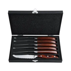 KN456A45FR Stainless Steel 4 inch Red Pakka Wood Handle 6 Pack Set Steak Knife