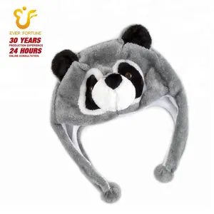 Groothandel Schattige Panda Wasbeer Head Caps Pluche Dier Ear Flap Muts Winter Pluche Hoeden Kids En Volwassenen