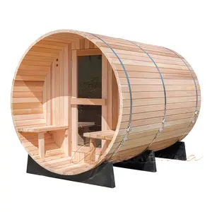 Outdoor Barrel Sauna 4-6 Person Outdoor Traditional Canadian Red Cedar Barrel Sauna
