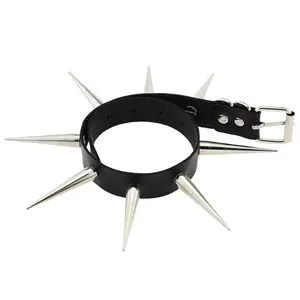 Gothic Spiked Punk Choker Collar With Long 5.5cm Spikes Rivets Handmade Chocker Necklace Silver Goth Jewelry