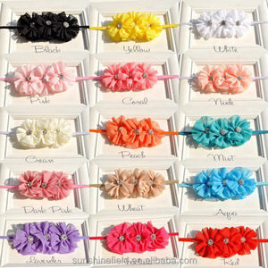 Triple flores <span class=keywords><strong>de</strong></span> la gasa <span class=keywords><strong>de</strong></span> la bailarina solid Blossom gratinadas con rhinestone botones Centro diadema delgada - Product Image 6