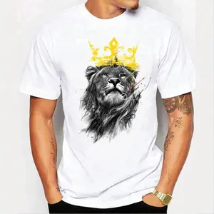 定制空白t恤与印花刺绣设计打印狮子冠男装动物t恤上衣