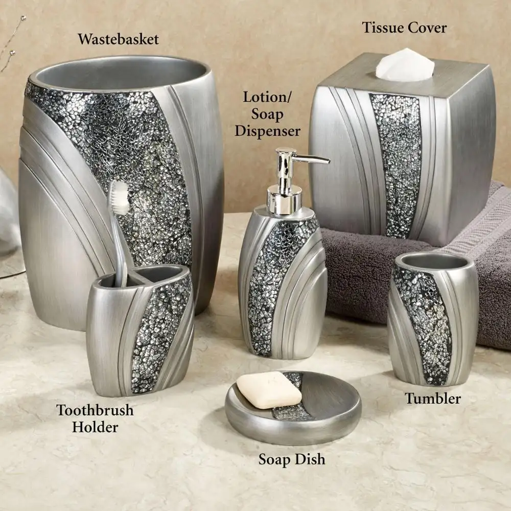 الفاخرة الفضة والزجاج الفسيفساء إكسسوارات الحمام مجموعات للحمام المنزل