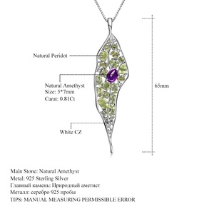 Rispettosi Naturale <span class=keywords><strong>Amethyst</strong></span> <span class=keywords><strong>Peridot</strong></span> Pendente Della Pietra Preziosa 925 Sterlina Del Nastro Dell'annata Del Pendente Della Collana Per I Monili Delle Donne