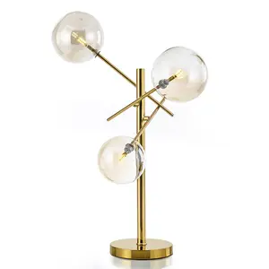 Glass Ball Nordic Modern Bedside Hotel Led Table Lamp Metal Bronze Desk Lamp For Bedroom