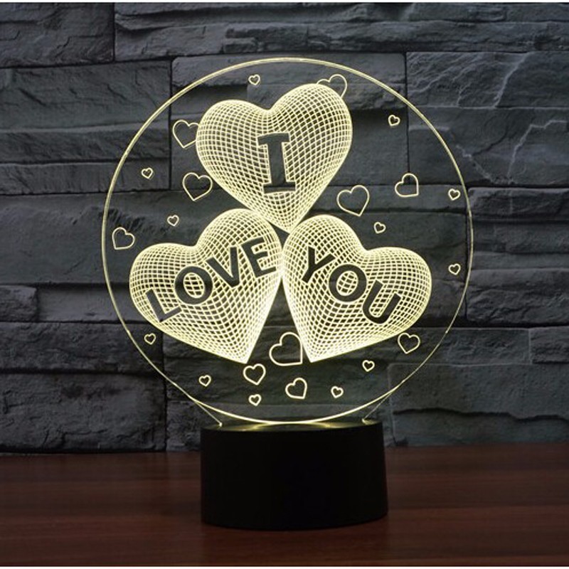 Alibaba LED lampe de table USB Creative 3D trois coeur en forme de batterie acrylique lampe de table
