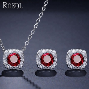 RAKOL SP314 diseño <span class=keywords><strong>Simple</strong></span> de circón de cristal de Brincos conjunto de joyas de boda de Zirconia moda cuadrado CZ COLLAR COLGANTE pendientes del perno prisionero - Product Image 3