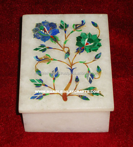Caja Decorativa con Incrustaciones de Mármol, Caja para Joyas con Incrustaciones de Mármol en Forma Rectangular - Product Image 1