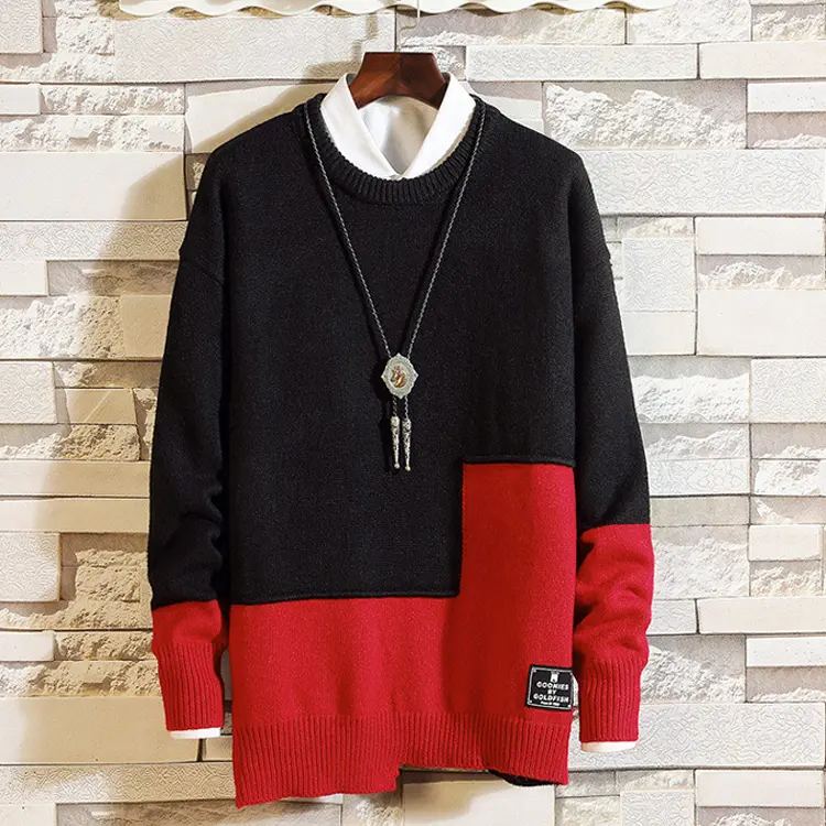 soft fancy style knitted custom patchwork men's fashion sweater wholesale jumpers men