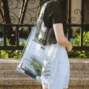 कस्टम लोगो प्लास्टिक स्पष्ट पीवीसी हैंडबैग पारदर्शी समुद्र तट बैग टोट बैग ग्रीष्मकालीन पीवीसी समुद्र तट टोट बैग