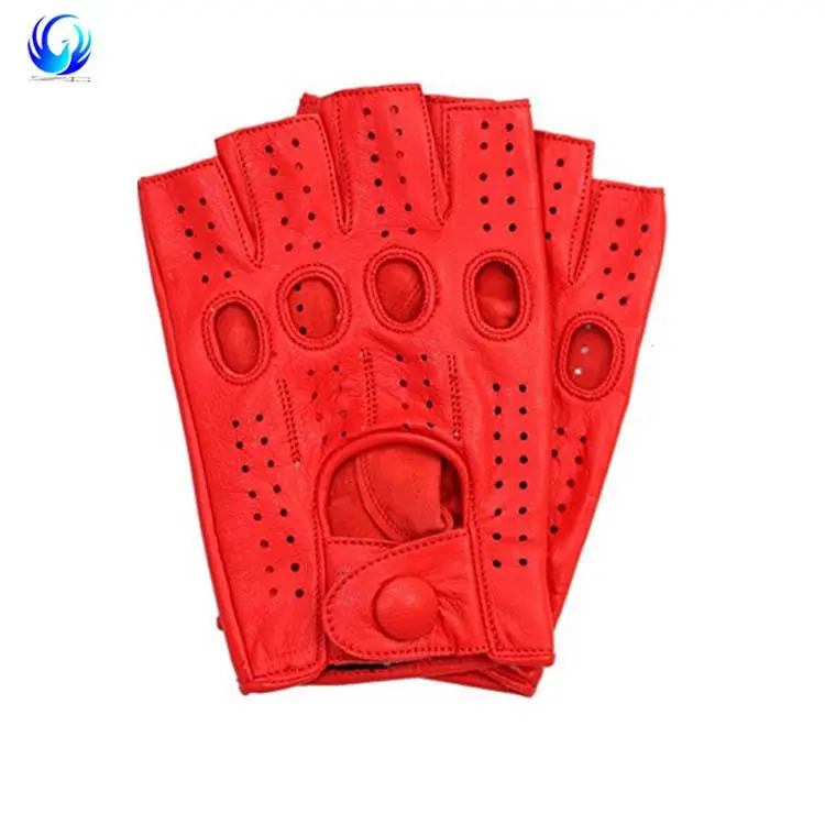 Gants de conduite rouges pour hommes et femmes, accessoire unisexe, pour la conduite, avec boutons, en cuir