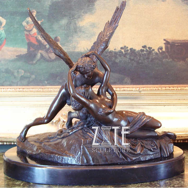Classical Famous Greek Brass Figure Sculpture Bronze Mythology Cupid and Psyche Statue