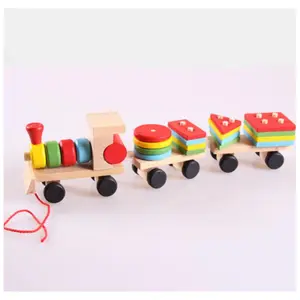 Drag three small train wooden disassembly nut combination shape children's educational toys