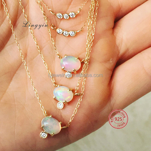 Trendy women girls accessori <span class=keywords><strong>collana</strong></span> di gioielli <span class=keywords><strong>collana</strong></span> in argento sterling 925 con zirconi bianchi in opale sintetico - Product Image 2