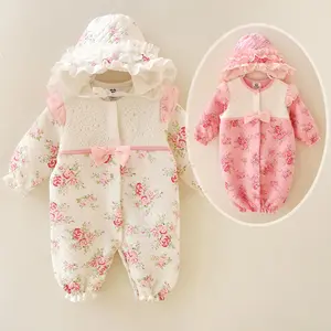 Ropa cálida de algodón orgánico para bebé recién nacido, pelele para niña pequeña, venta al por mayor, Otoño e Invierno