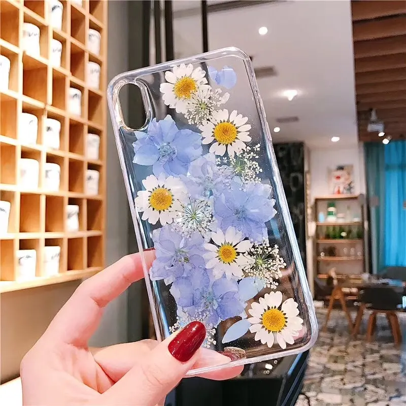 TPU Pressed Dried Flowers Phone Case For iPhone XS Max Silicon TPU Floral Cover Cases