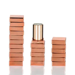 Empty special square metallized rose gold lipstick tube make own logo wholesale cosmetic packaging case