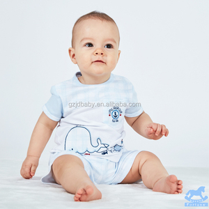 Luvena Fortuna 2 unids bebé NIÑOS 2 sola pieza 100% algodón color azul camiseta y Short Set H9598 bebé para mayor orden - Product Image 1