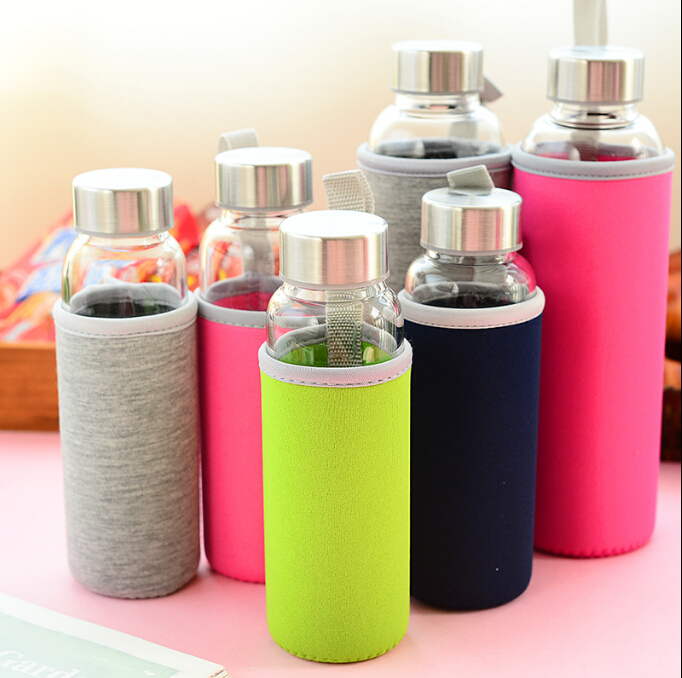 KC-08610 Premium Borosilicate Glass Water Bottle with Nylon Sleeve 12oz Glass Bottles