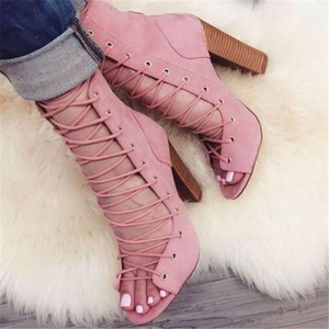 2025 Women Rough <strong>Heel</strong> Cross Strap Fish Mouth High <strong>Heel</strong> Ankle Sandals Boots - Product Image 4