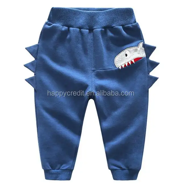 Children's Clothing Unique Design Shark Embroidered Trousers Boys Cheap Soft Brushed Fleece Pants with Pockets