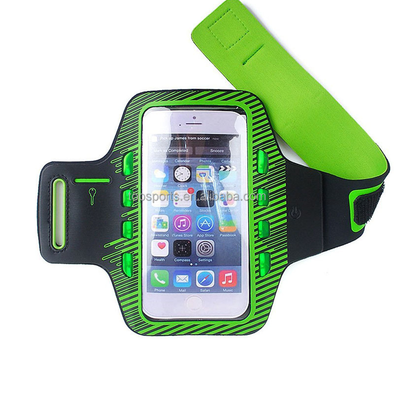 Free Stock Sample Waterproof Neoprene Cellphone Bag Case With Feathers LED Sports Armband Phone Cover