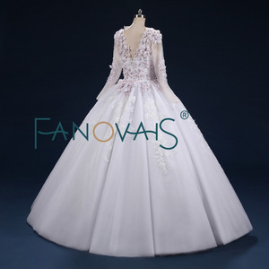 RUOLAI ASA018 nuovo <span class=keywords><strong>abito</strong></span> da sposa classico a maniche lunghe 3D fiori Appliques <span class=keywords><strong>abito</strong></span> da sposa <span class=keywords><strong>in</strong></span> <span class=keywords><strong>Tulle</strong></span> con fiori colorati - Product Image 3