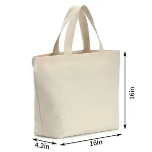 Canvas Tote Bag 2PCS Bottom Gusset 16 "W X 16" H X 4.2 "Heavy 12オンスToteショッピングバッグ、Washable食料品トートバッグ